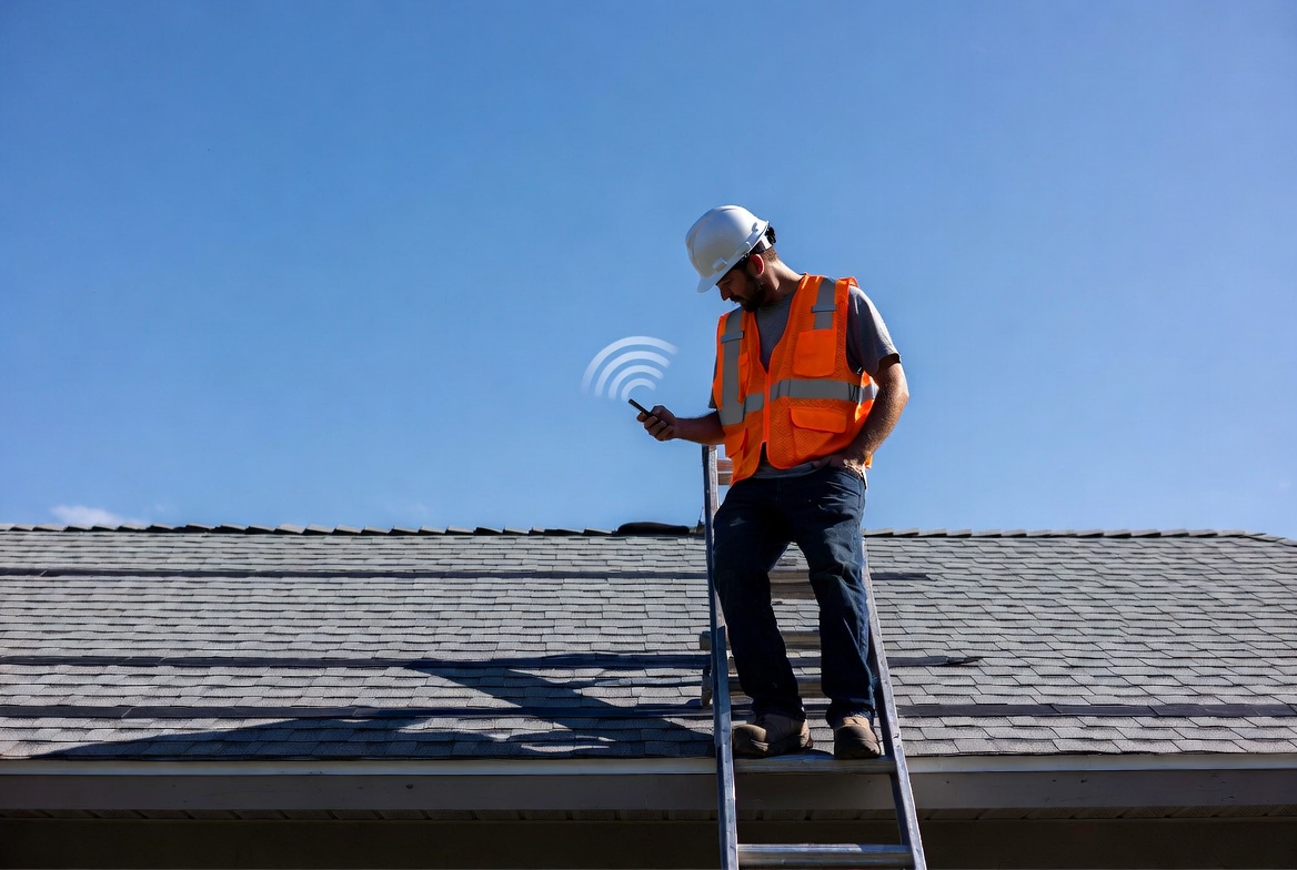 Contractor on a roof answering calls